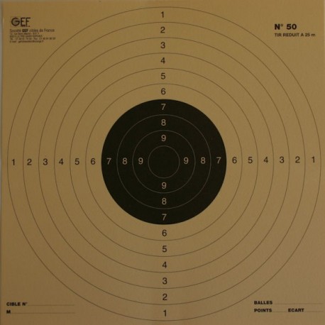 Pistolet 25/50 mètres réduction à 25 mètres format 26x26 carton