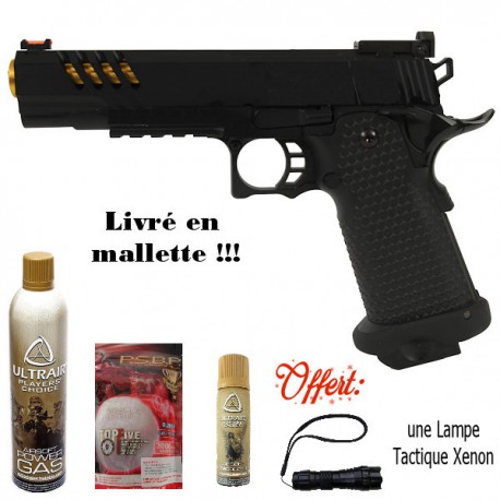 Pack Pistolet Capa Golden Eagle Blowback Culasse Full Métal Slash Or Livré en Mallette
