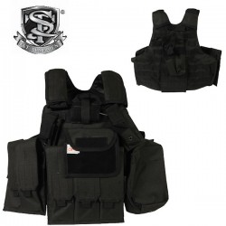 Veste Tactical Type Ciras Combat Noir Réglable Multi-Poches S&T