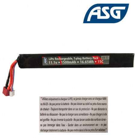 Batterie LiPo 1 Stick 11,1v 1500 maH 16,65 wH T-Plug ASG, asg0015 airsoft